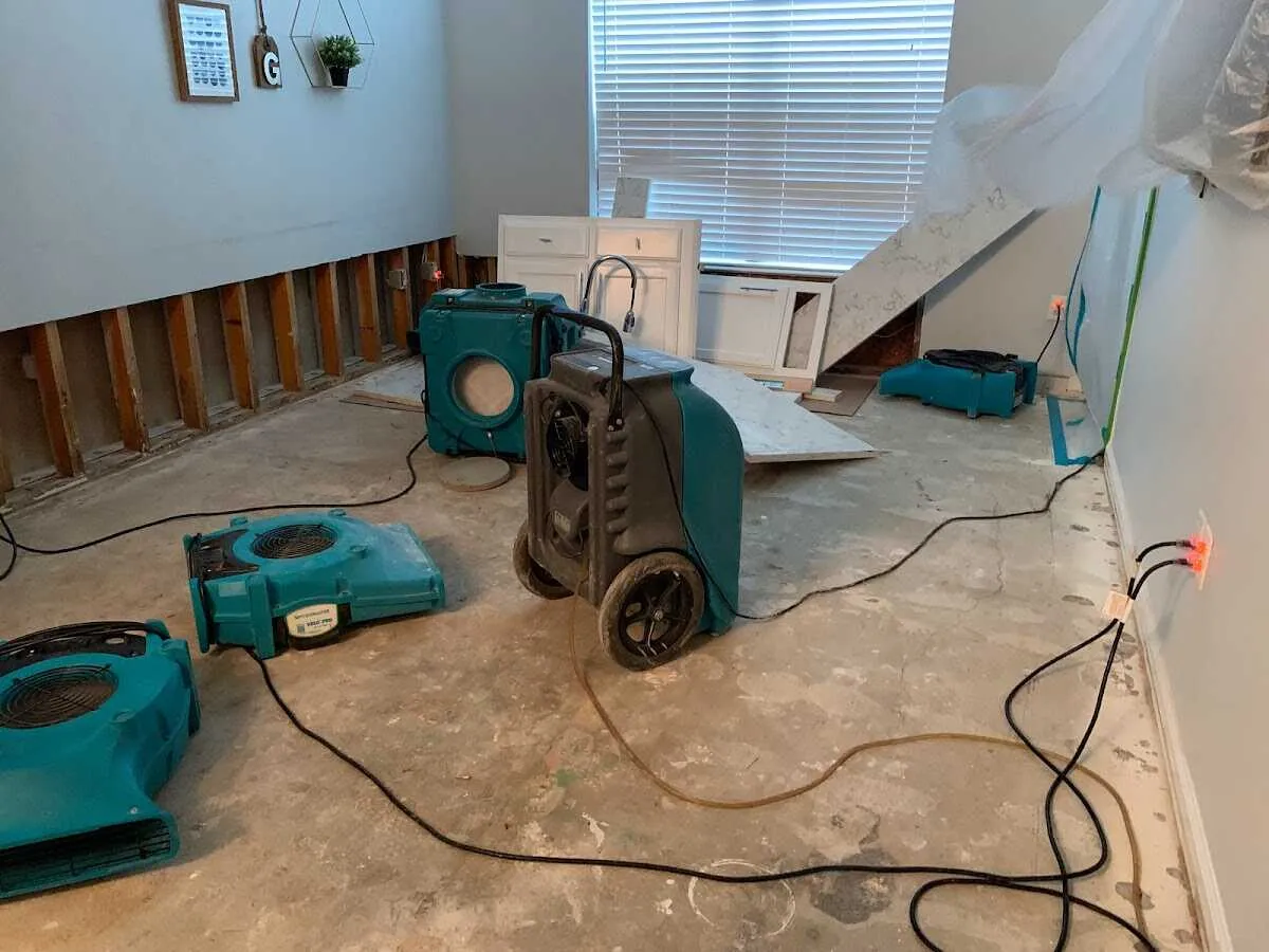 Dehumidifier in flood-cut room for Water Damage Restoration in Stokesdale